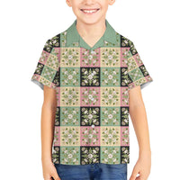 Seamless Pattern Maile and Pikake Lei Family Matching Puletasi and Hawaiian Shirt Squares Maile Leaf - Polynesian Pride