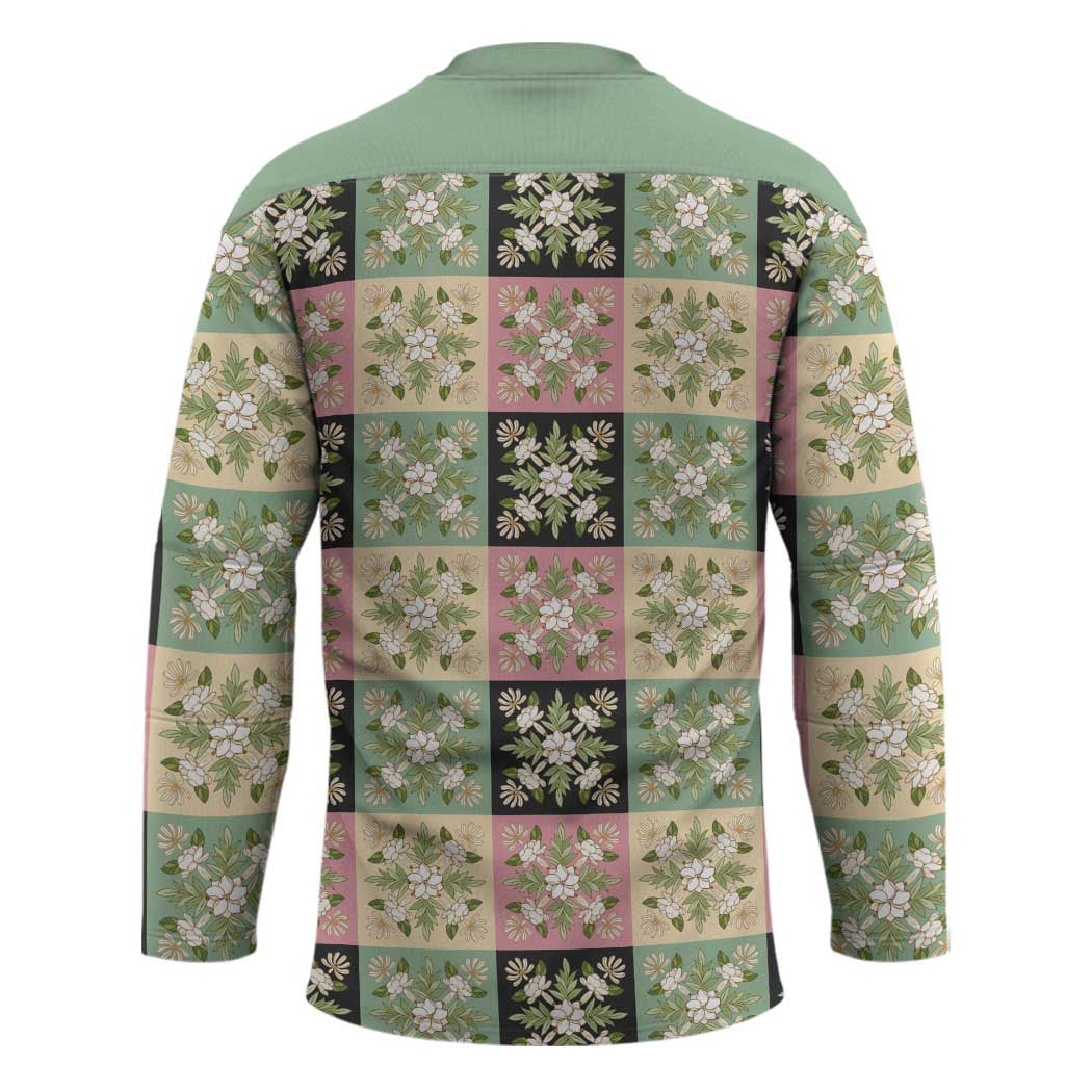 Seamless Pattern Maile and Pikake Lei Hockey Jersey Squares Maile Leaf - Polynesian Pride