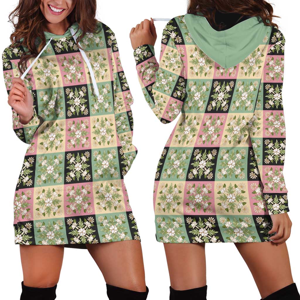Seamless Pattern Maile and Pikake Lei Hoodie Dress Squares Maile Leaf - Polynesian Pride