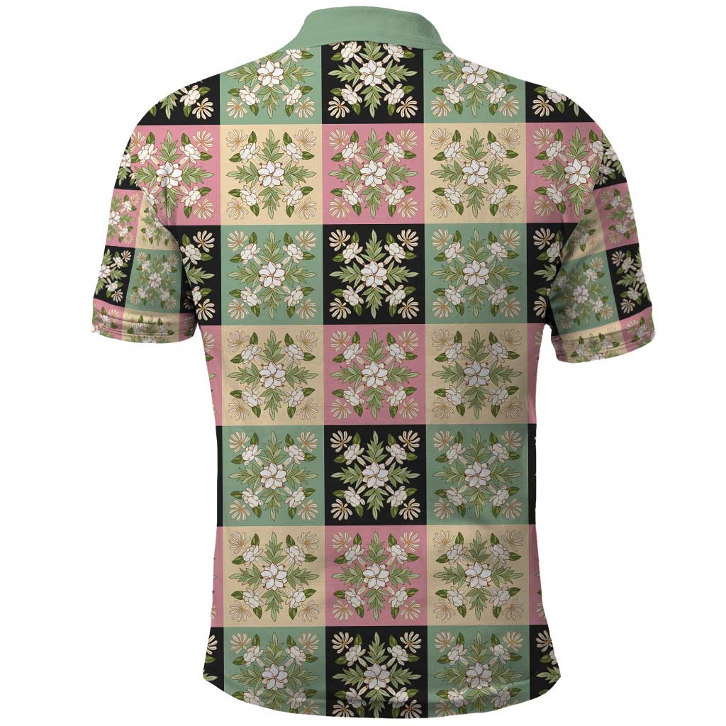 Seamless Pattern Maile and Pikake Lei Polo Shirt Squares Maile Leaf LT9 - Polynesian Pride