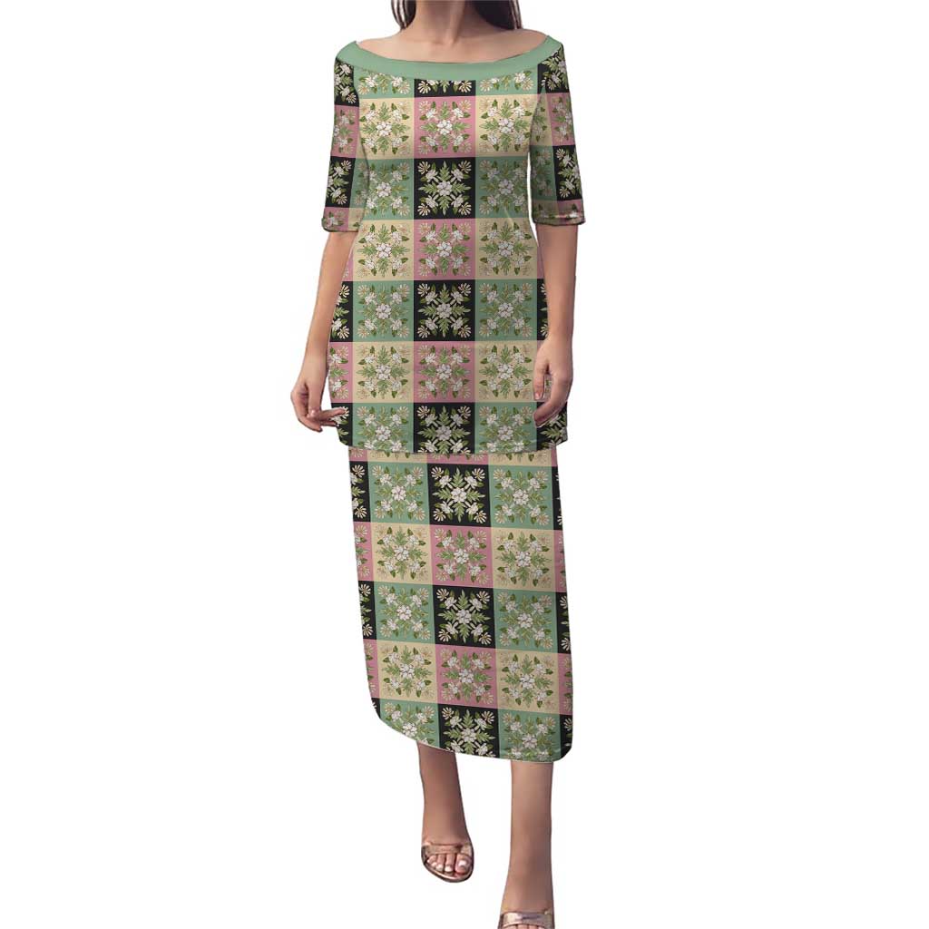 Seamless Pattern Maile and Pikake Lei Puletasi Squares Maile Leaf - Polynesian Pride