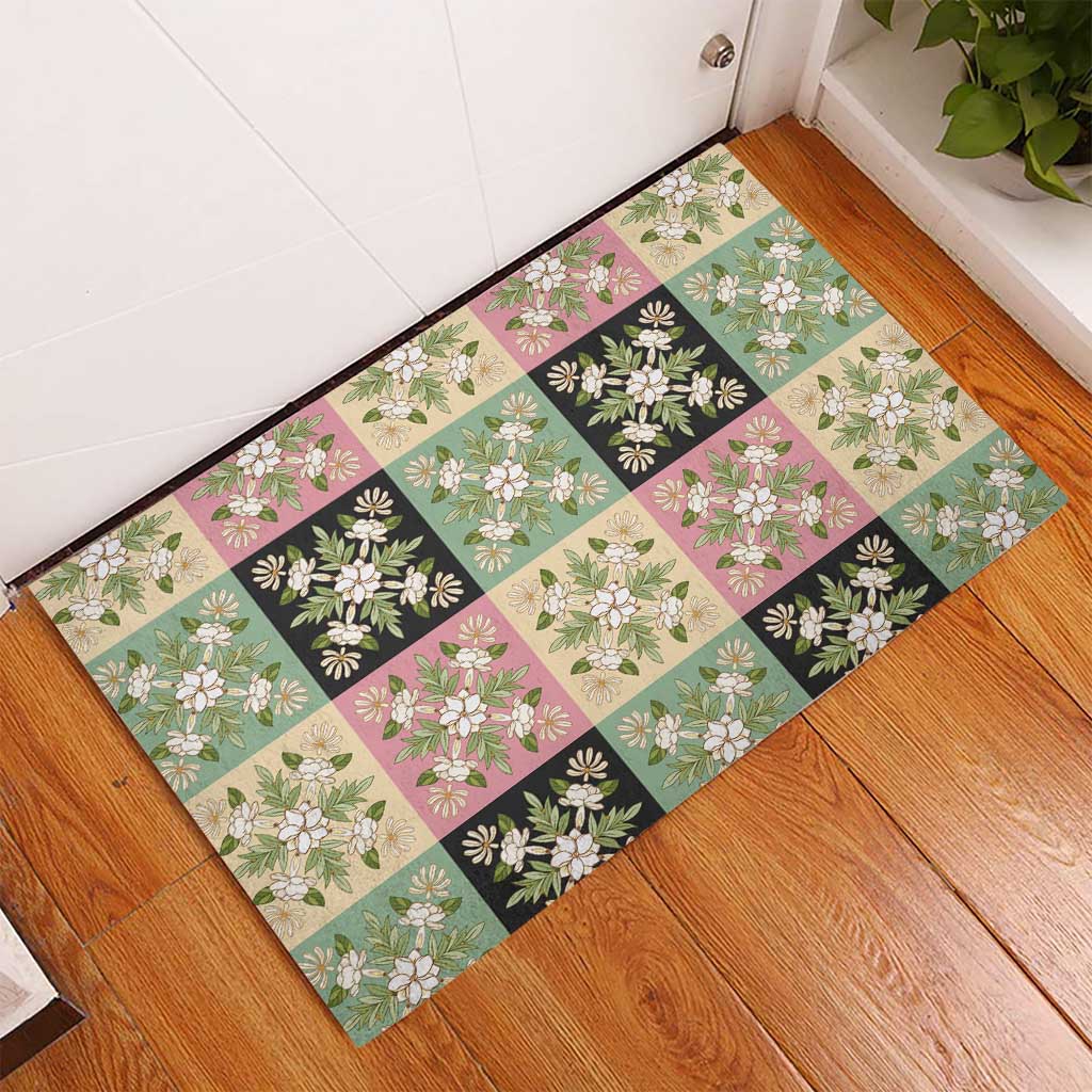 Seamless Pattern Maile and Pikake Lei Rubber Doormat Squares Maile Leaf LT9 - Polynesian Pride