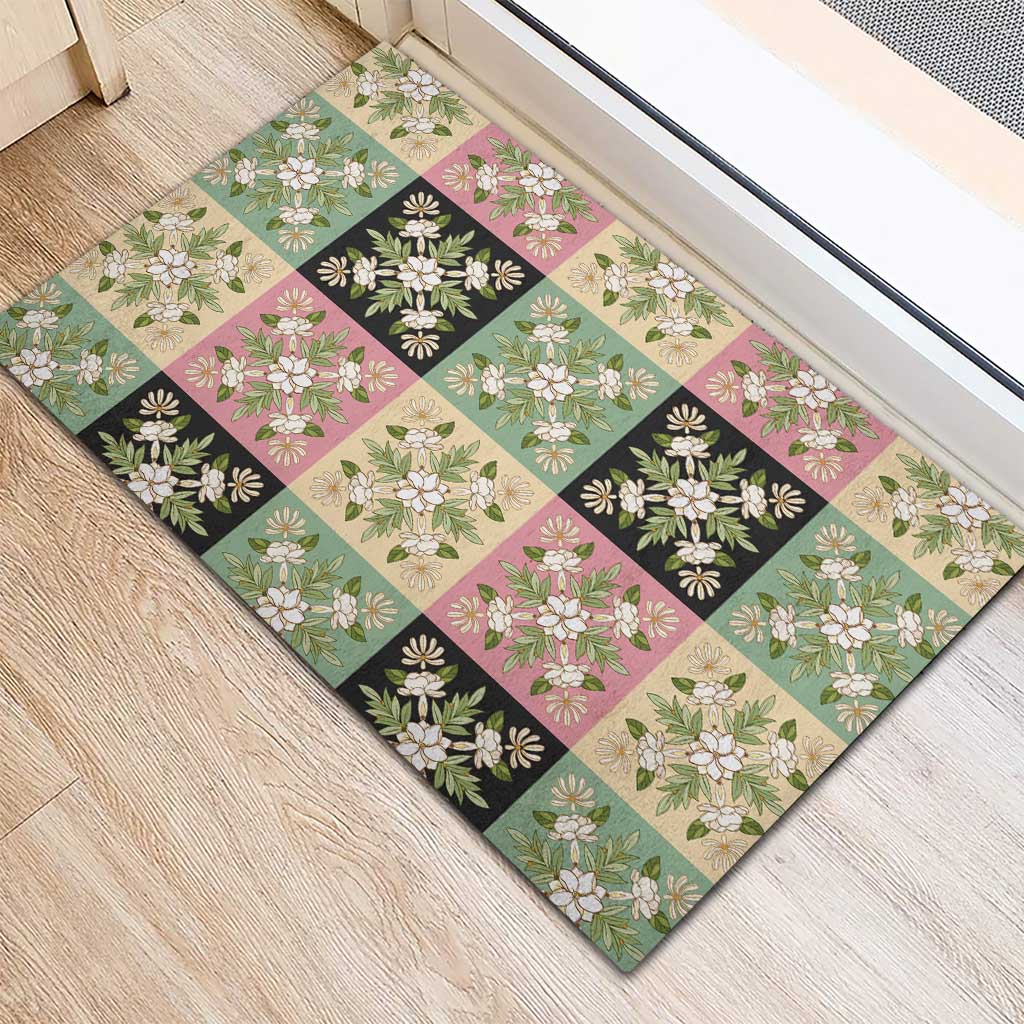 Seamless Pattern Maile and Pikake Lei Rubber Doormat Squares Maile Leaf LT9 - Polynesian Pride
