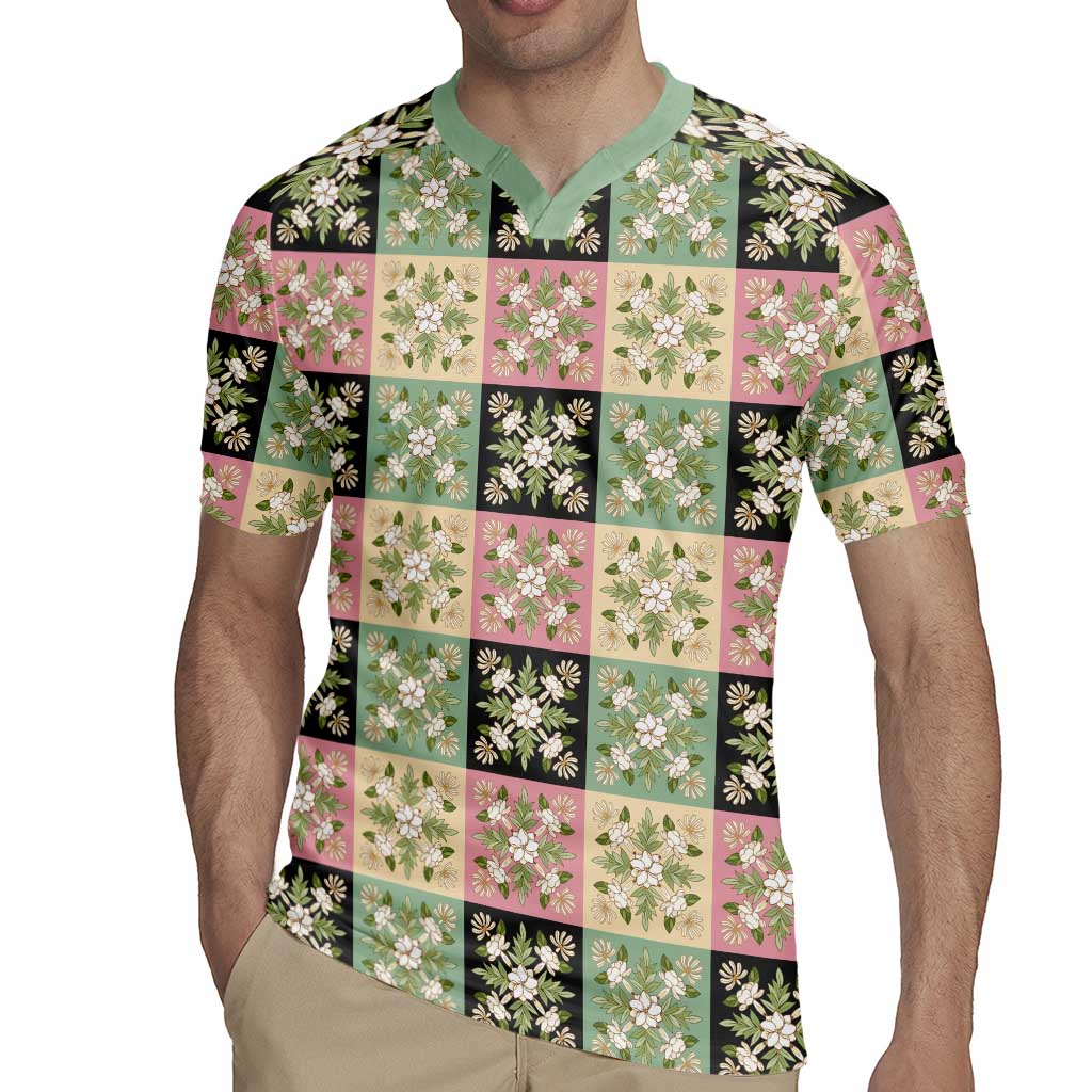 Seamless Pattern Maile and Pikake Lei Rugby Jersey Squares Maile Leaf - Polynesian Pride
