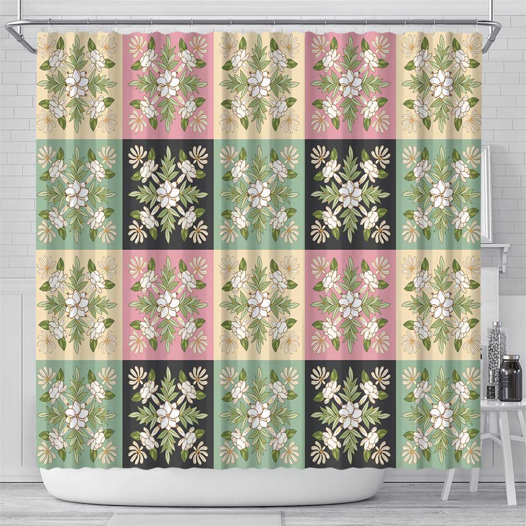 Seamless Pattern Maile and Pikake Lei Shower Curtain Squares Maile Leaf - Polynesian Pride