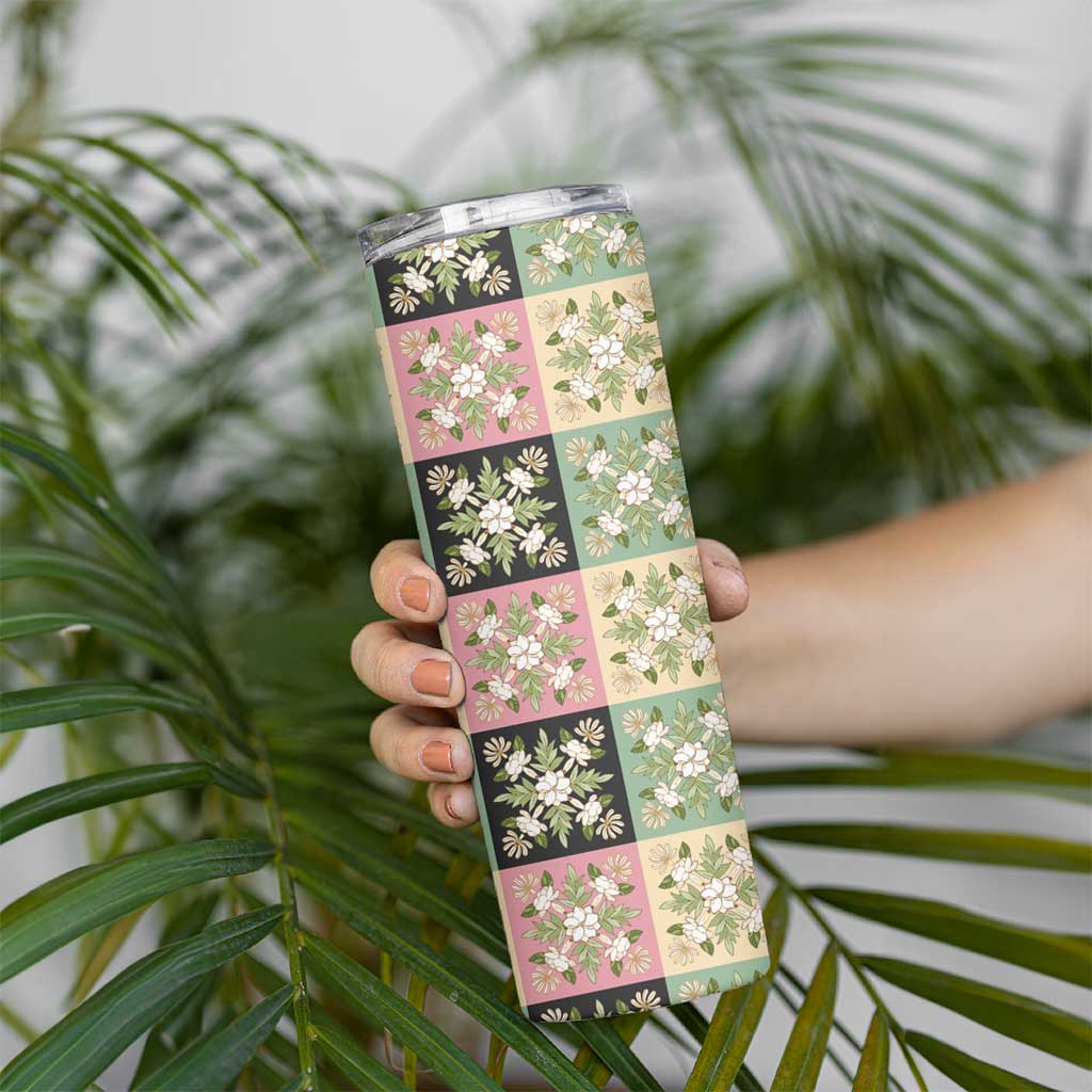 Seamless Pattern Maile and Pikake Lei Skinny Tumbler Squares Maile Leaf - Polynesian Pride