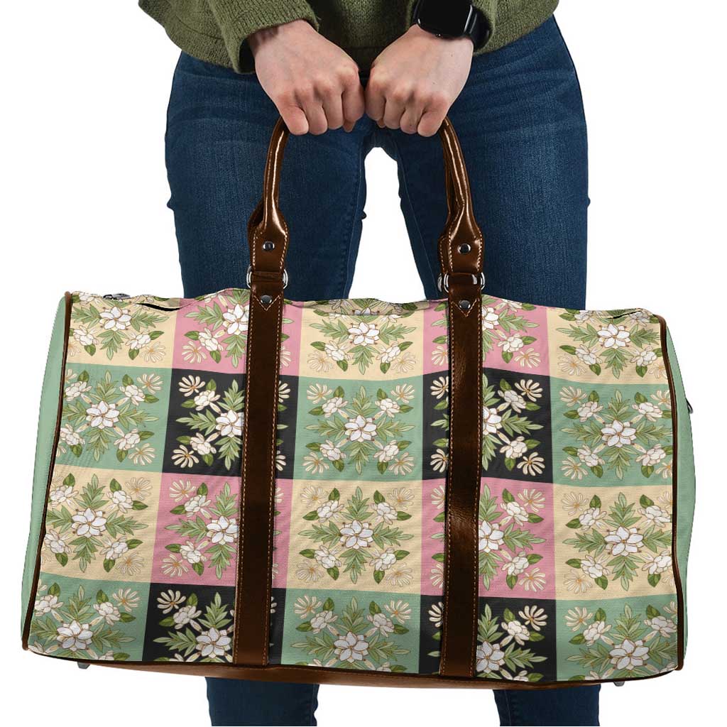 Seamless Pattern Maile and Pikake Lei Travel Bag Squares Maile Leaf - Polynesian Pride