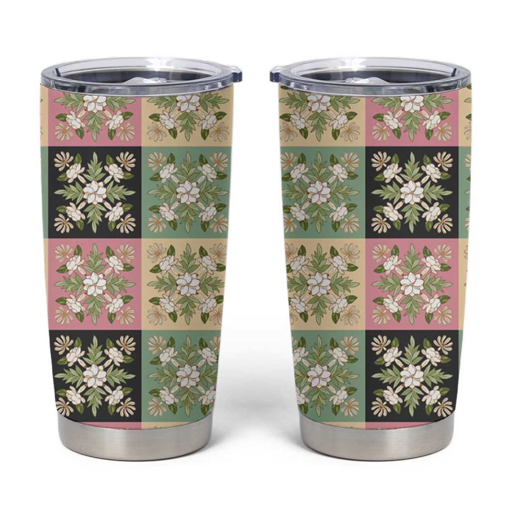 Seamless Pattern Maile and Pikake Lei Tumbler Cup Squares Maile Leaf - Polynesian Pride