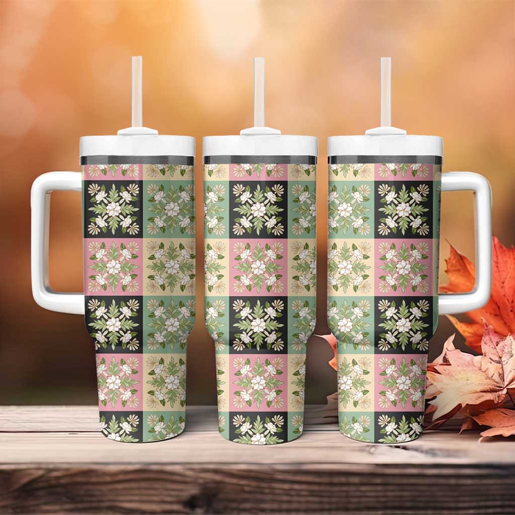 Seamless Pattern Maile and Pikake Lei Tumbler With Handle Squares Maile Leaf - Polynesian Pride