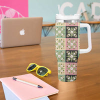 Seamless Pattern Maile and Pikake Lei Tumbler With Handle Squares Maile Leaf - Polynesian Pride