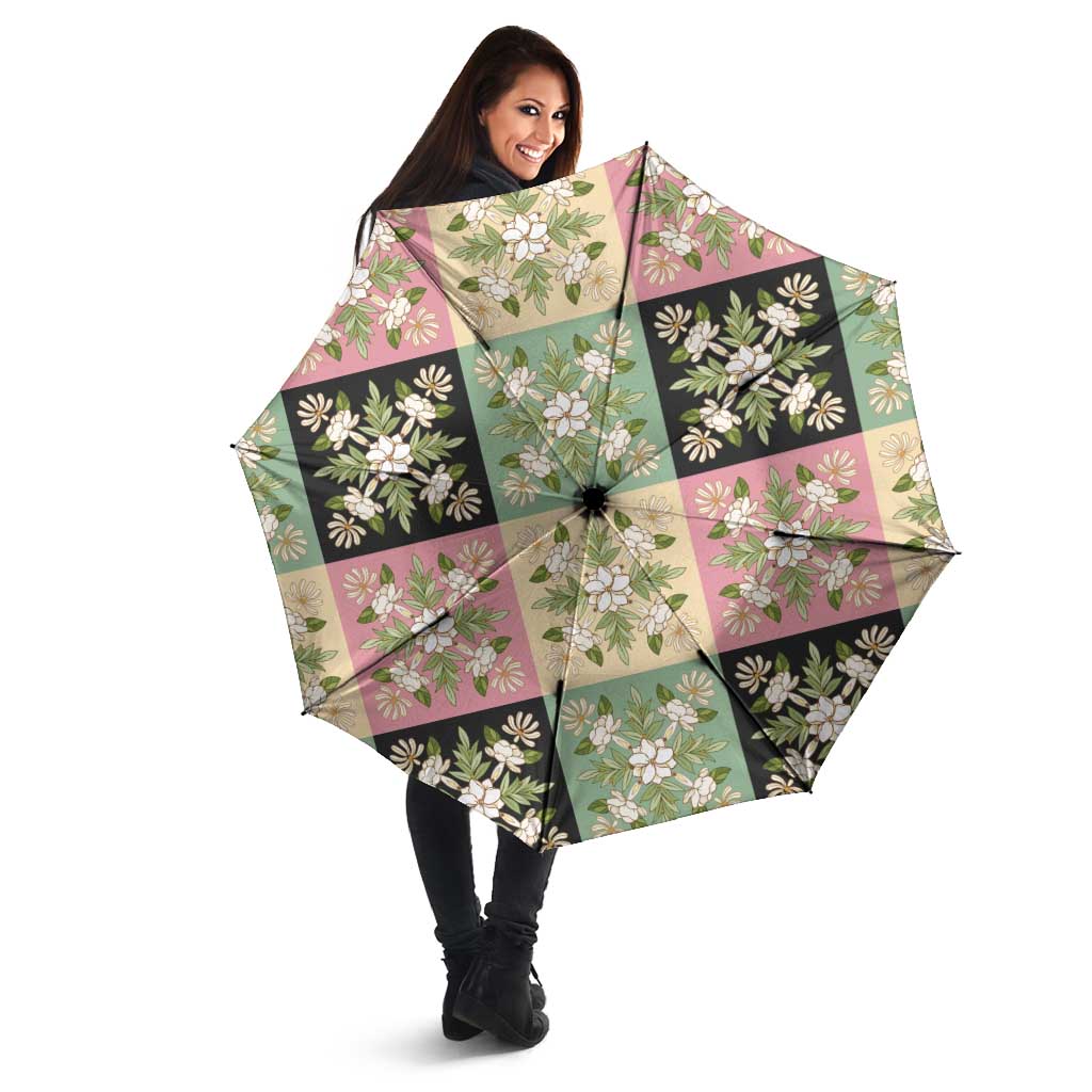 Seamless Pattern Maile and Pikake Lei Umbrella Squares Maile Leaf - Polynesian Pride