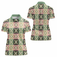 Seamless Pattern Maile and Pikake Lei Women Polo Shirt Squares Maile Leaf - Polynesian Pride