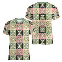 Seamless Pattern Maile and Pikake Lei Women V-Neck T-Shirt Squares Maile Leaf - Polynesian Pride