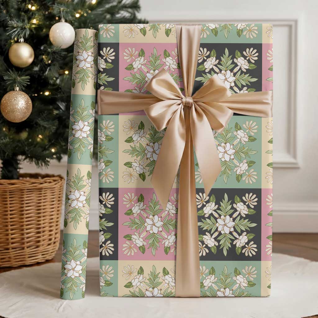 Seamless Pattern Maile and Pikake Lei Wrapping Paper Squares Maile Leaf - Polynesian Pride