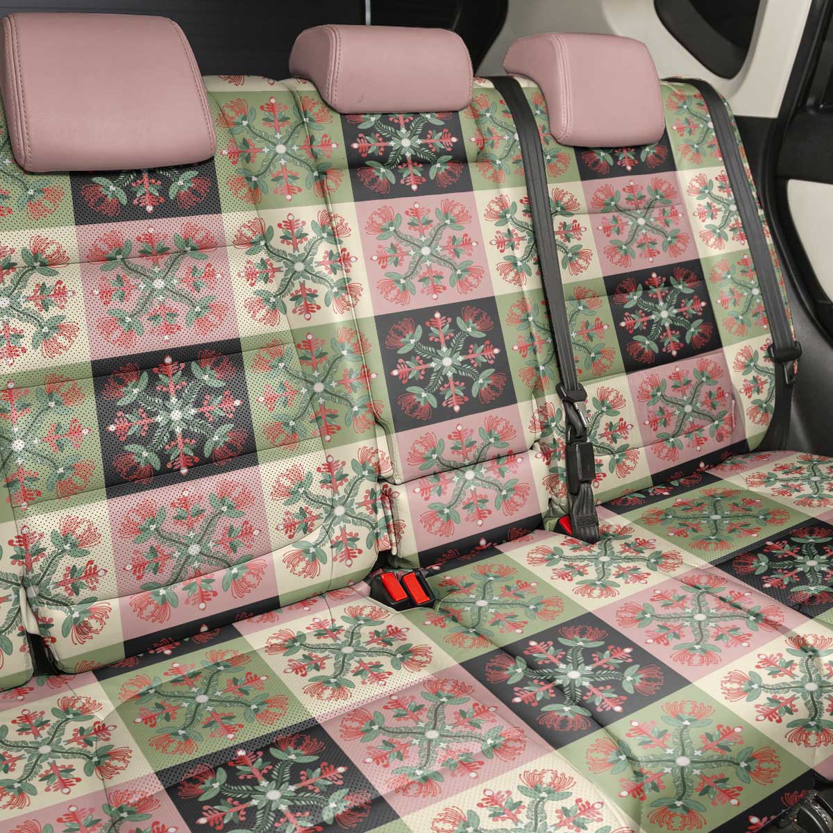 Seamless Pattern Pikake Lei Back Car Seat Cover Floral Squares Pikake - Polynesian Pride