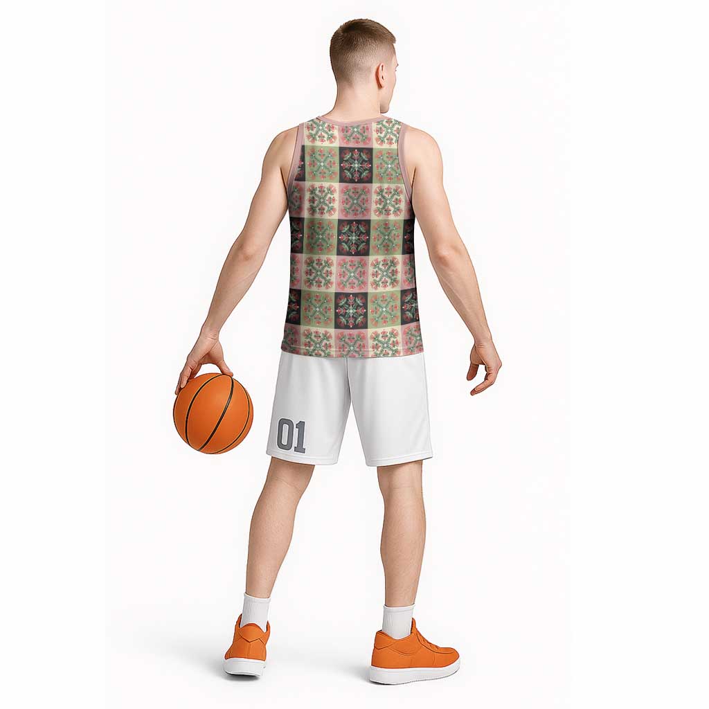 Seamless Pattern Pikake Lei Basketball Jersey Floral Squares Pikake - Polynesian Pride