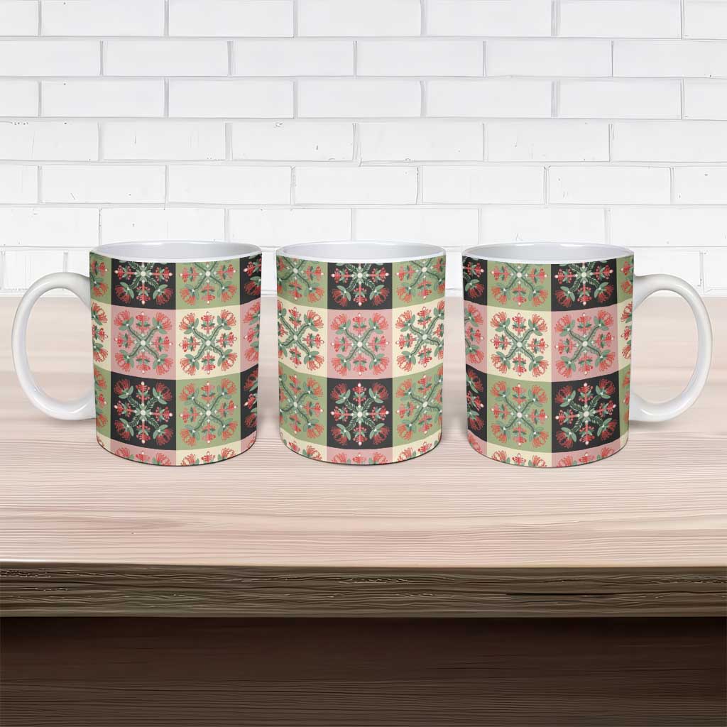 Seamless Pattern Pikake Lei Ceramic Mug Floral Squares Pikake - Polynesian Pride