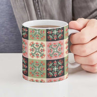 Seamless Pattern Pikake Lei Ceramic Mug Floral Squares Pikake - Polynesian Pride