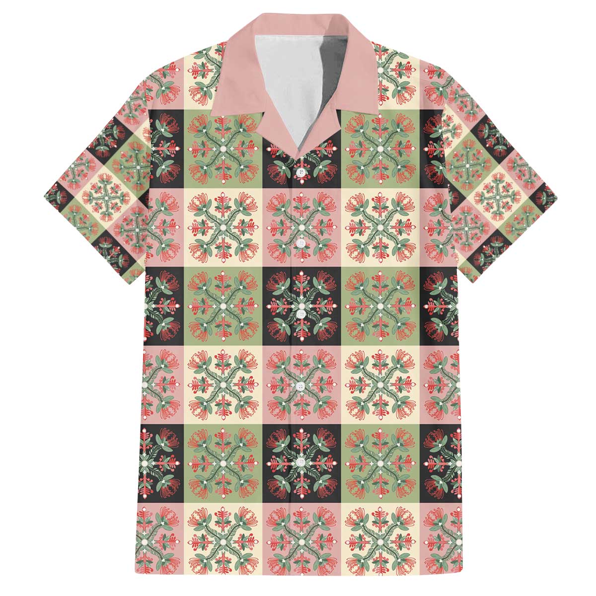 Seamless Pattern Pikake Lei Family Matching Off The Shoulder Long Sleeve Dress and Hawaiian Shirt Floral Squares Pikake - Polynesian Pride
