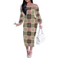 Seamless Pattern Pikake Lei Family Matching Off The Shoulder Long Sleeve Dress and Hawaiian Shirt Floral Squares Pikake - Polynesian Pride