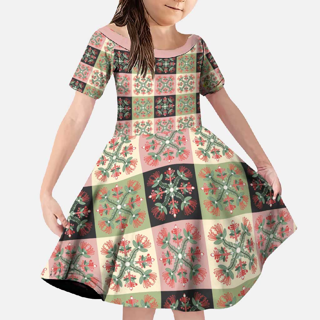 Seamless Pattern Pikake Lei Family Matching Off Shoulder Maxi Dress and Hawaiian Shirt Floral Squares Pikake - Polynesian Pride