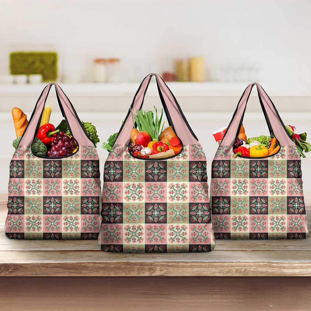 Seamless Pattern Pikake Lei Grocery Bag Floral Squares Pikake - Polynesian Pride