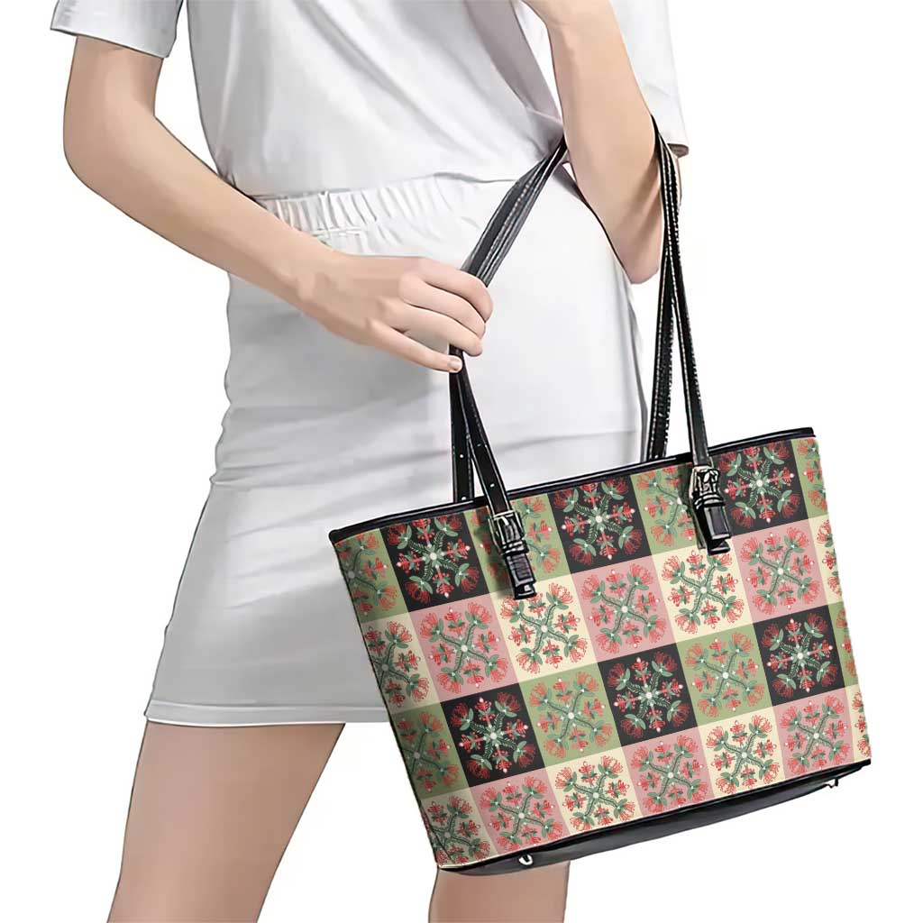 Seamless Pattern Pikake Lei Leather Tote Bag Floral Squares Pikake - Polynesian Pride