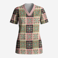 Seamless Pattern Pikake Lei Scrub Top Floral Squares Pikake - Polynesian Pride