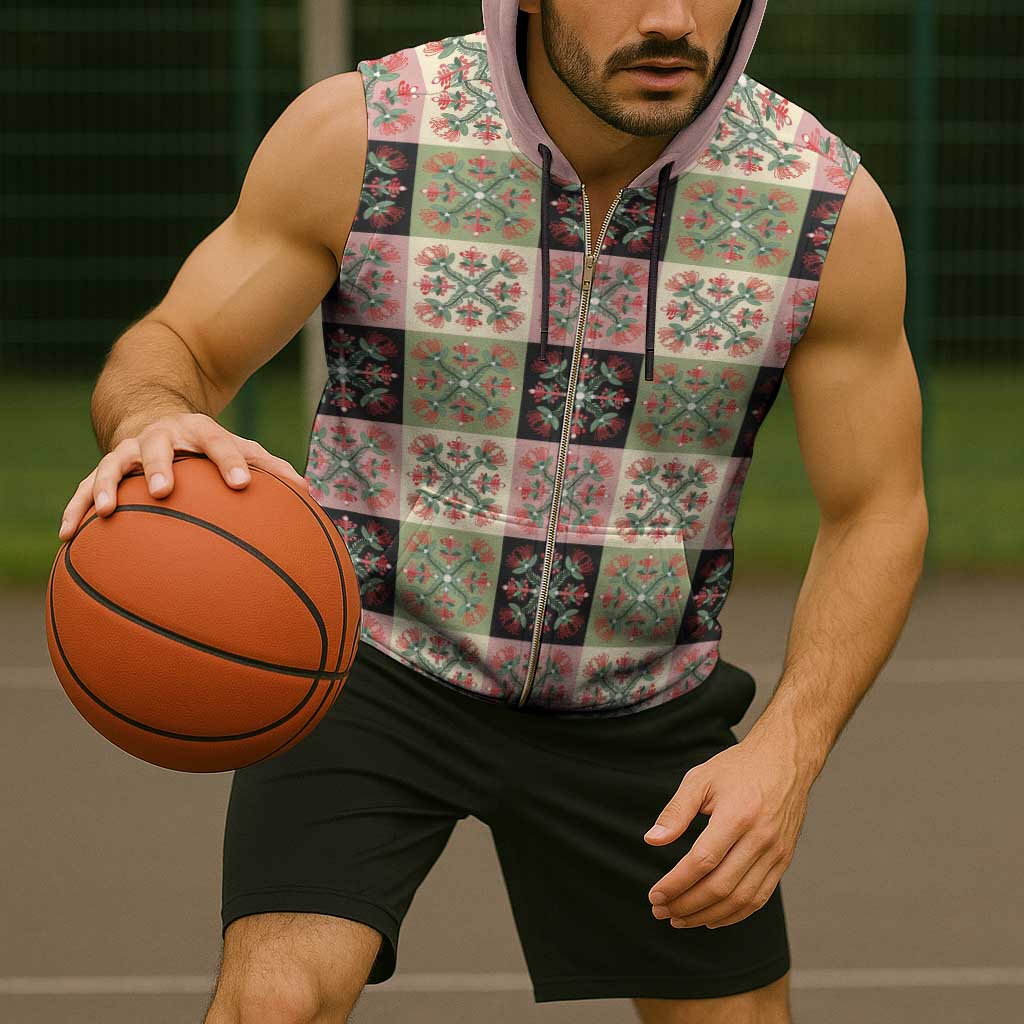 Seamless Pattern Pikake Lei Sleeveless Zip Hoodie Floral Squares Pikake - Polynesian Pride