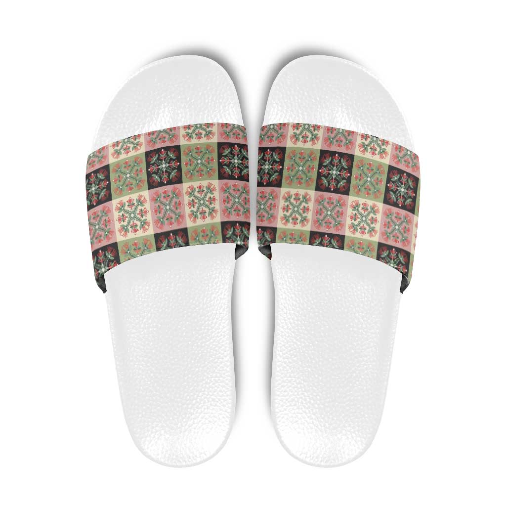 Seamless Pattern Pikake Lei Slide Sandals Floral Squares Pikake - Polynesian Pride