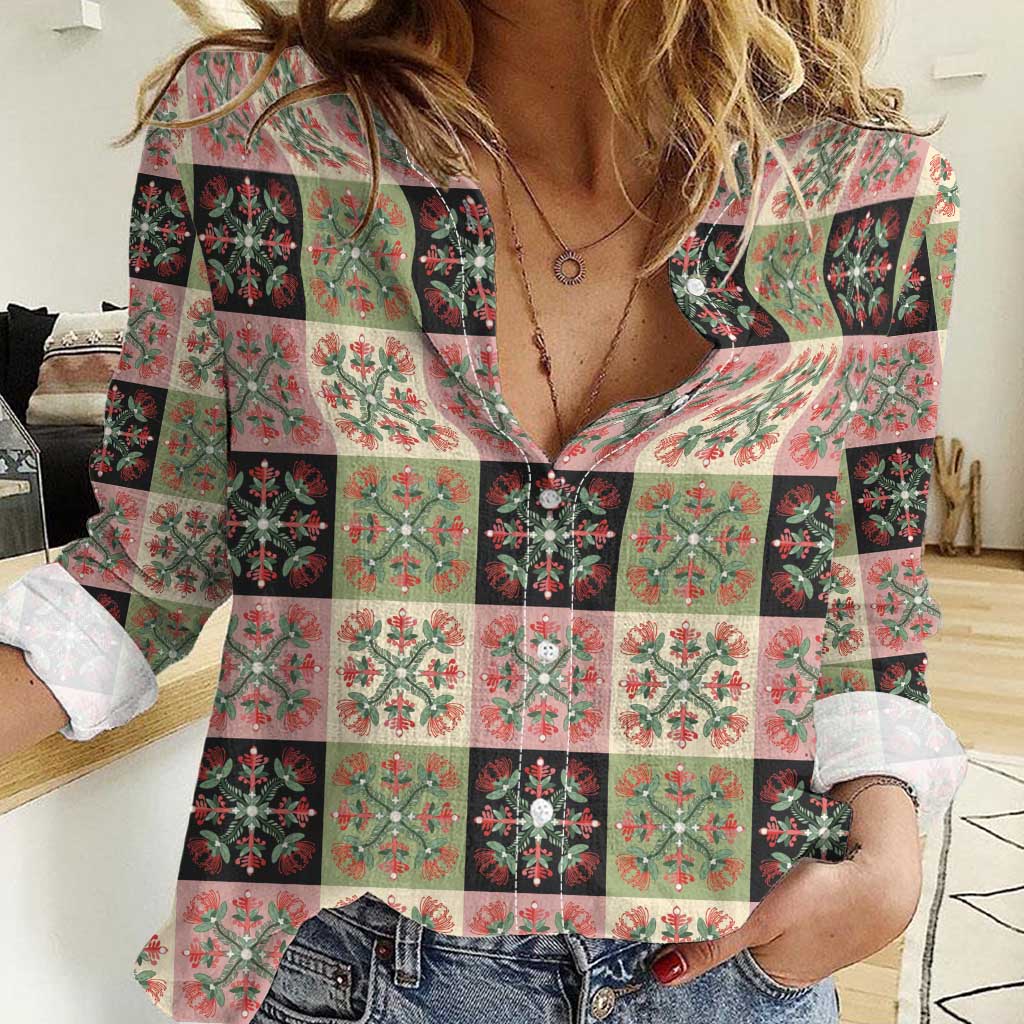 Seamless Pattern Pikake Lei Women Casual Shirt Floral Squares Pikake - Polynesian Pride