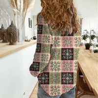 Seamless Pattern Pikake Lei Women Casual Shirt Floral Squares Pikake - Polynesian Pride