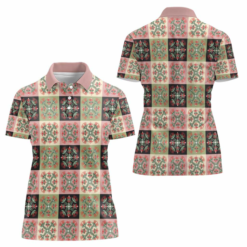 Seamless Pattern Pikake Lei Women Polo Shirt Floral Squares Pikake - Polynesian Pride