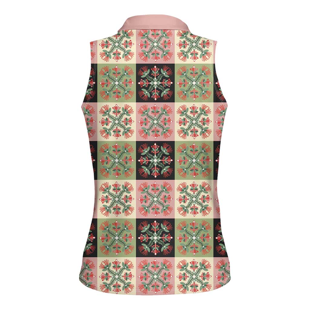 Seamless Pattern Pikake Lei Women Sleeveless Polo Shirt Floral Squares Pikake - Polynesian Pride