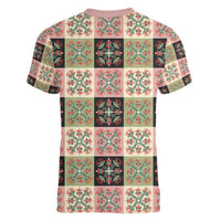 Seamless Pattern Pikake Lei Women V-Neck T-Shirt Floral Squares Pikake - Polynesian Pride
