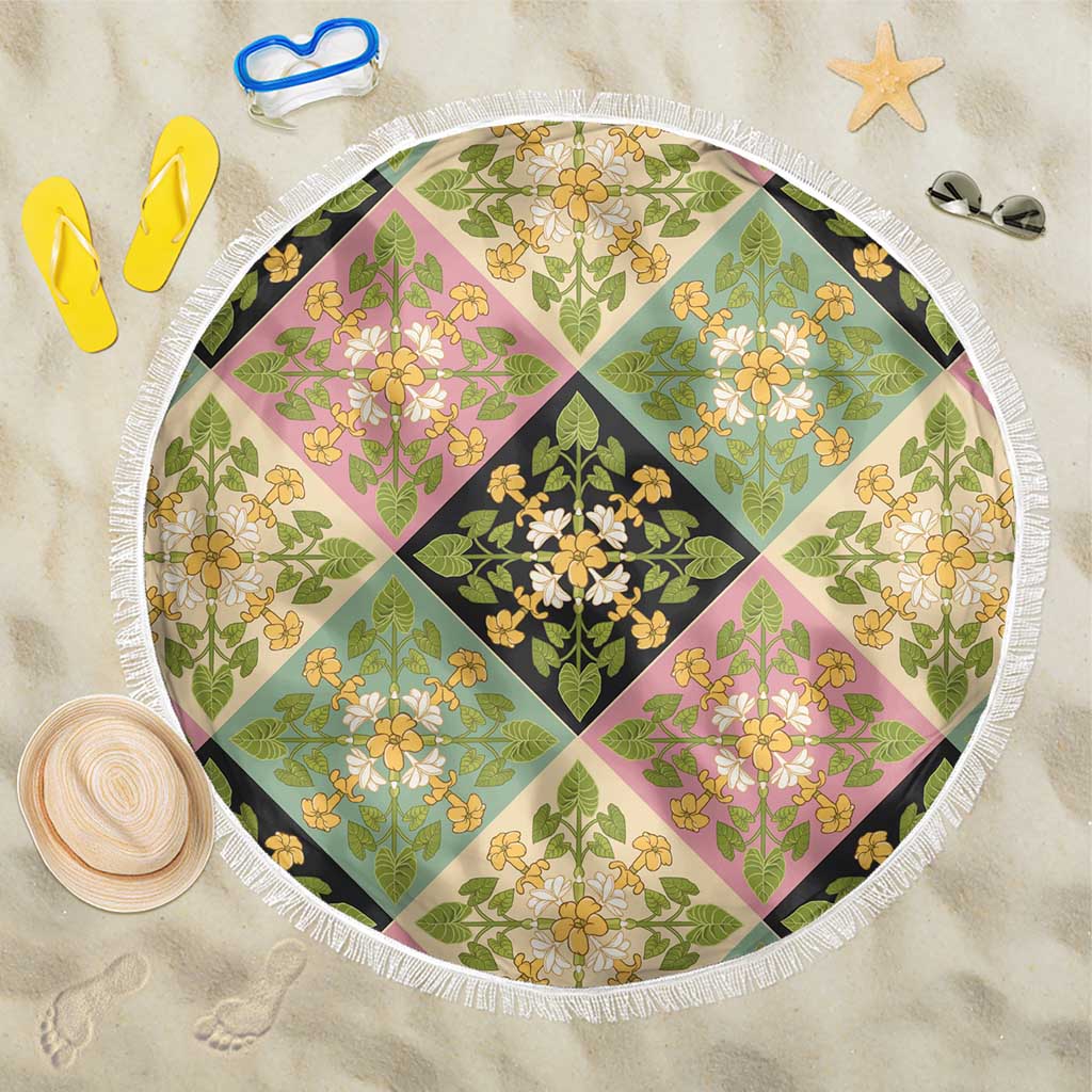 Seamless Pattern Puakenikeni and Kalo Beach Blanket - Polynesian Pride