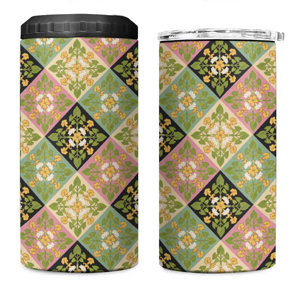 Seamless Pattern Puakenikeni and Kalo 4 in 1 Can Cooler Tumbler - Polynesian Pride