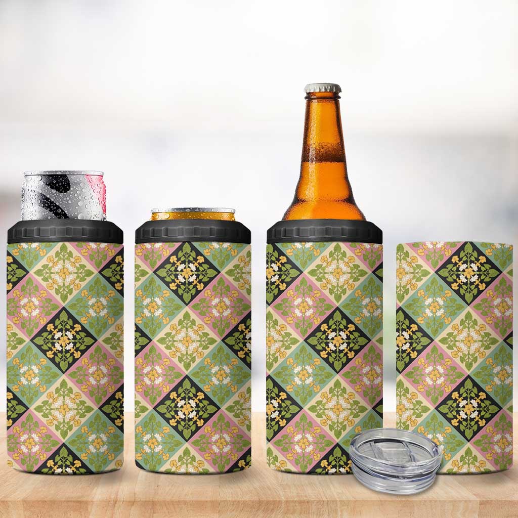 Seamless Pattern Puakenikeni and Kalo 4 in 1 Can Cooler Tumbler - Polynesian Pride