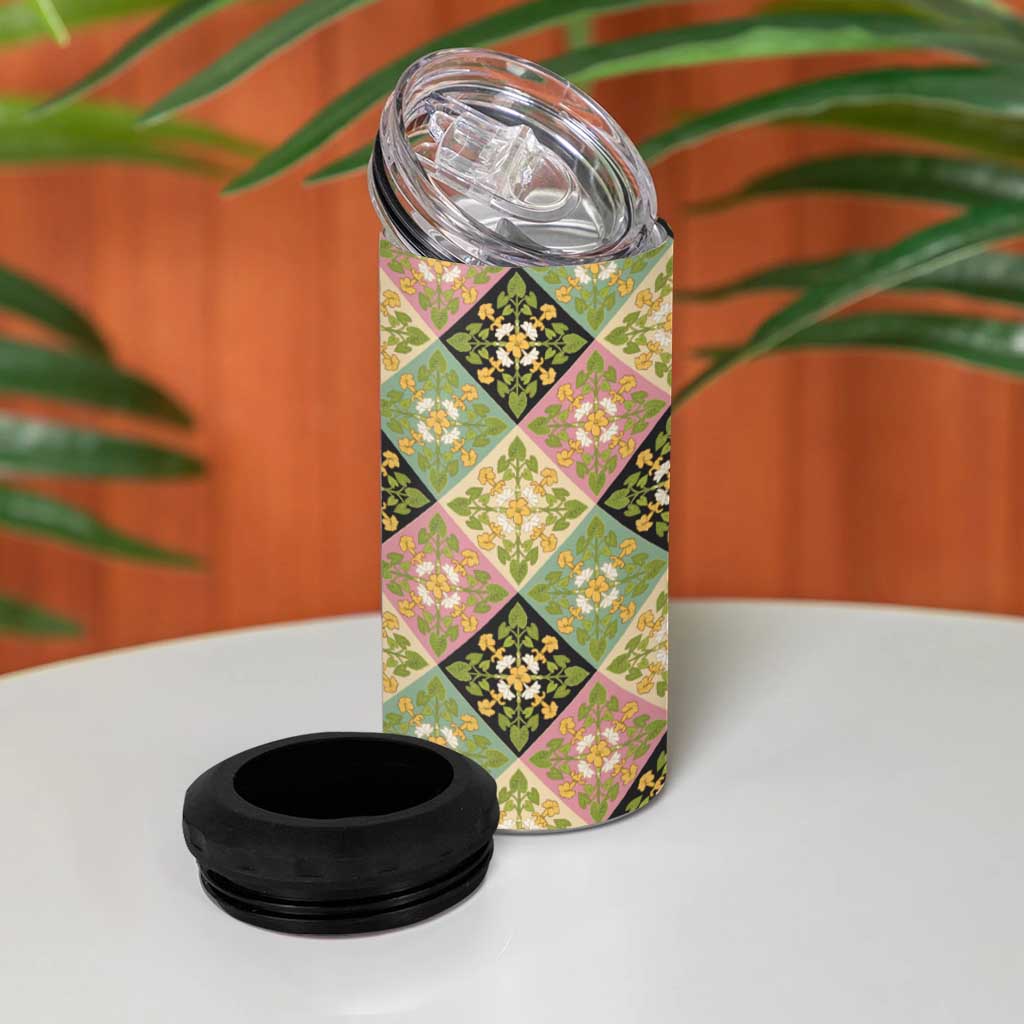 Seamless Pattern Puakenikeni and Kalo 4 in 1 Can Cooler Tumbler - Polynesian Pride