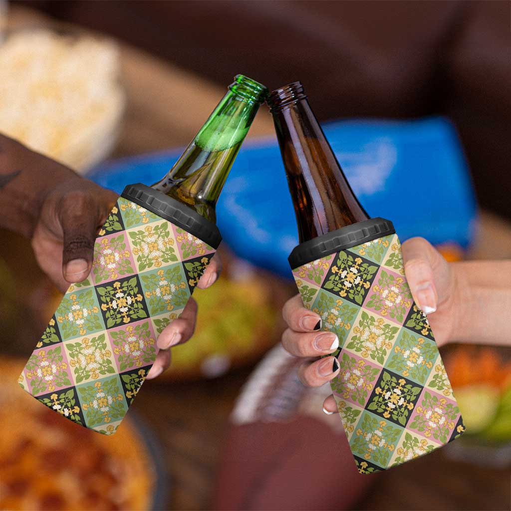 Seamless Pattern Puakenikeni and Kalo 4 in 1 Can Cooler Tumbler - Polynesian Pride