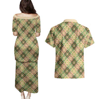 Seamless Pattern Puakenikeni and Kalo Couples Matching Puletasi and Hawaiian Shirt - Polynesian Pride