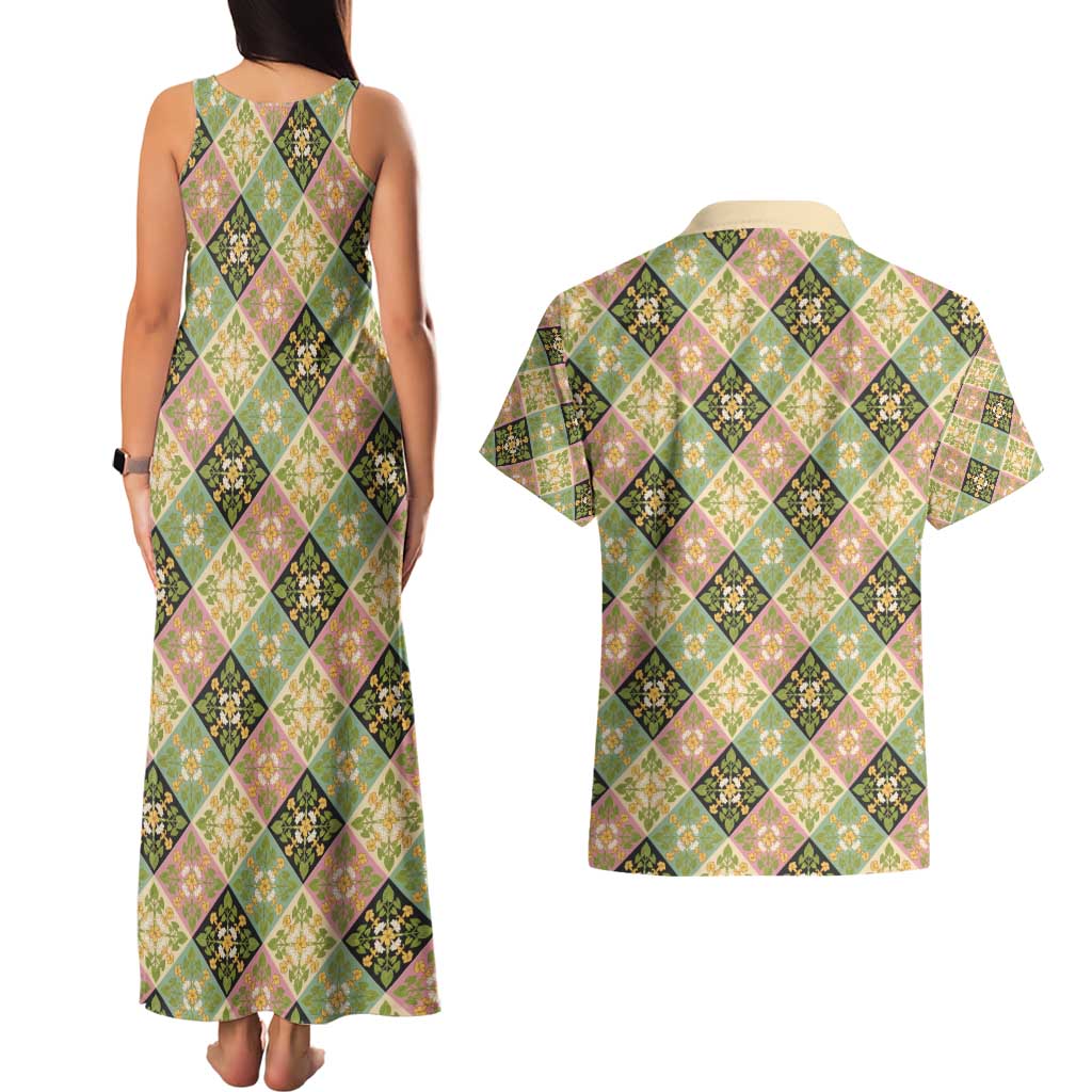 Seamless Pattern Puakenikeni and Kalo Couples Matching Tank Maxi Dress and Hawaiian Shirt - Polynesian Pride