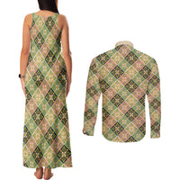 Seamless Pattern Puakenikeni and Kalo Couples Matching Tank Maxi Dress and Long Sleeve Button Shirt - Polynesian Pride