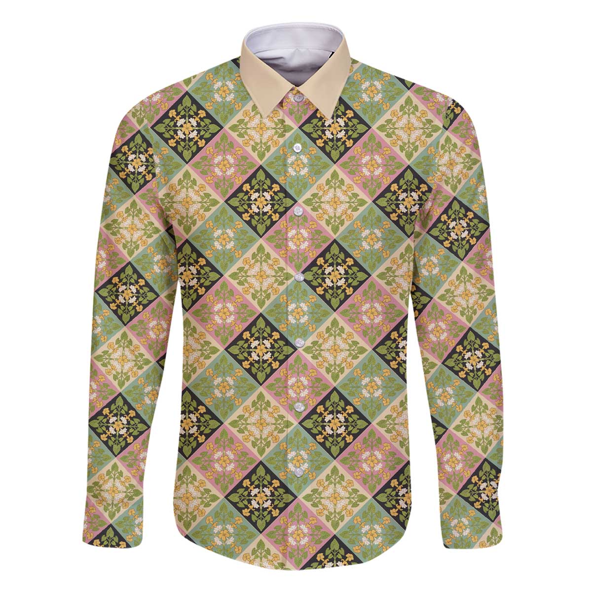 Seamless Pattern Puakenikeni and Kalo Family Matching Off The Shoulder Long Sleeve Dress and Hawaiian Shirt - Polynesian Pride