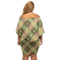 Seamless Pattern Puakenikeni and Kalo Family Matching Off Shoulder Short Dress and Hawaiian Shirt - Polynesian Pride