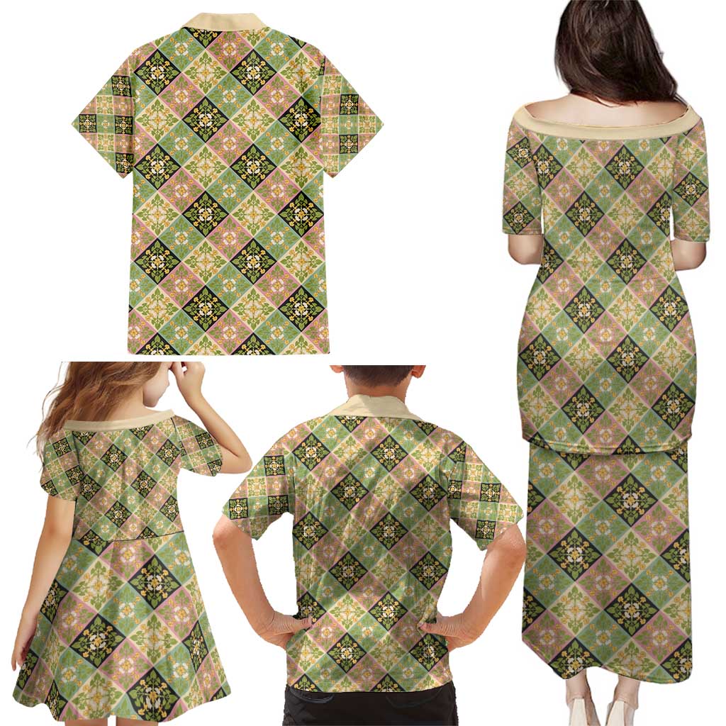 Seamless Pattern Puakenikeni and Kalo Family Matching Puletasi and Hawaiian Shirt - Polynesian Pride