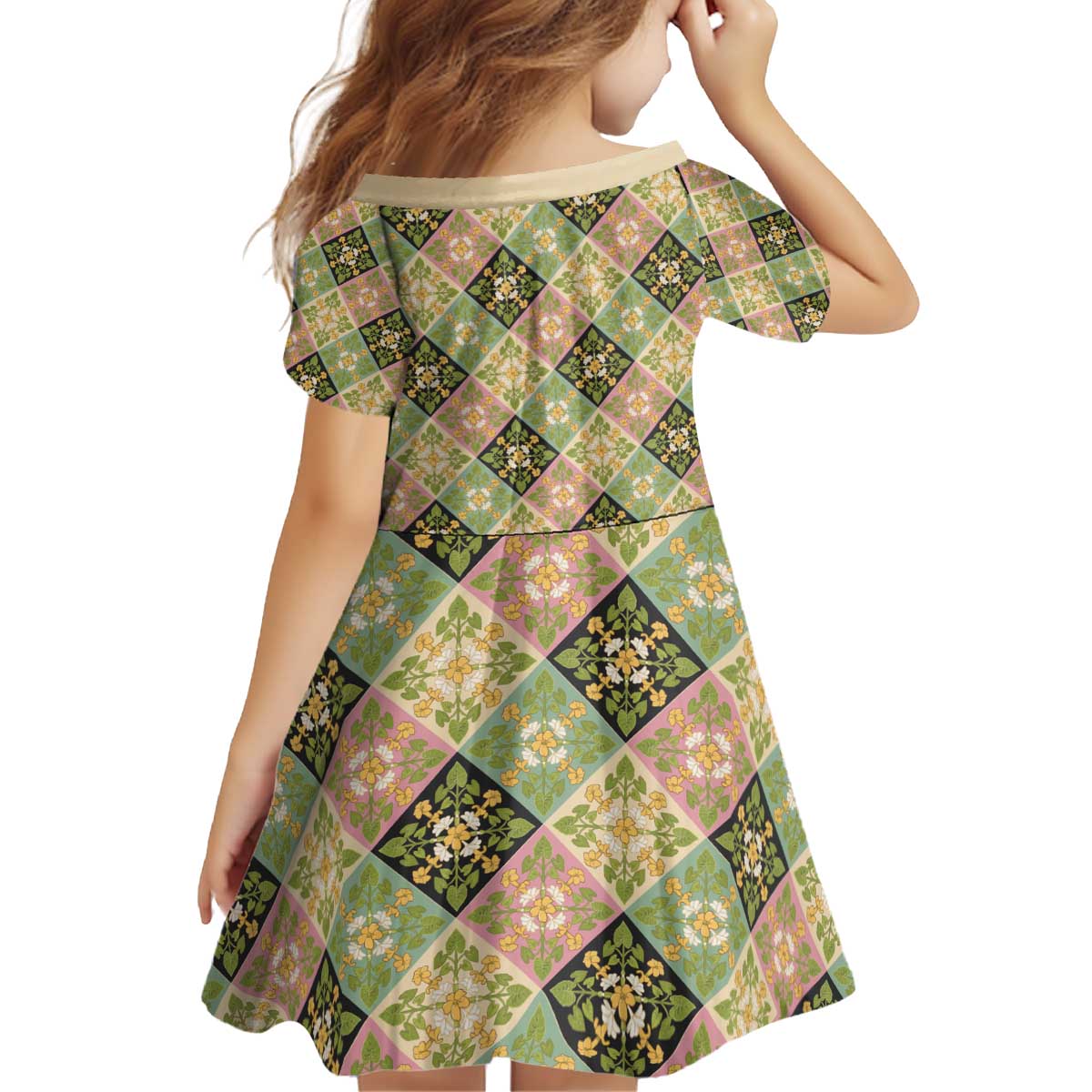 Seamless Pattern Puakenikeni and Kalo Kid Short Sleeve Dress LT9 - Polynesian Pride