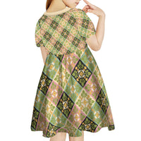 Seamless Pattern Puakenikeni and Kalo Kid Short Sleeve Dress LT9 - Polynesian Pride