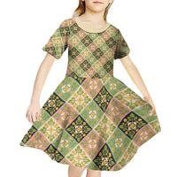 Seamless Pattern Puakenikeni and Kalo Kid Short Sleeve Dress LT9 - Polynesian Pride