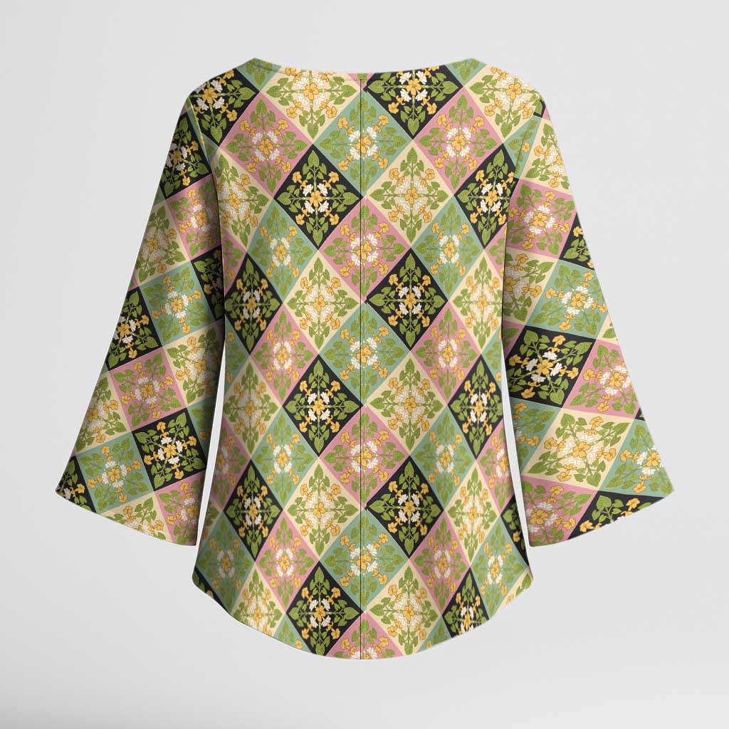 Seamless Pattern Puakenikeni and Kalo Kimono Sleeve Blouse - Polynesian Pride